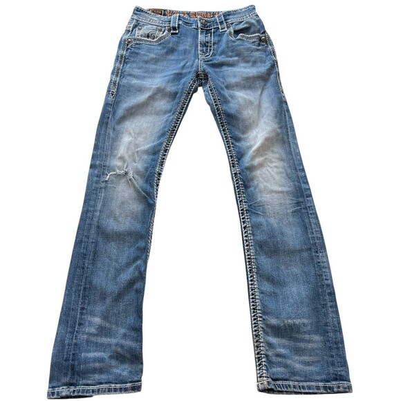 Rock Revival Sten Straight Leg Relaxed Fit Fleur de Lis Jeans Mens Size 29 x 32 - Picture 3 of 12